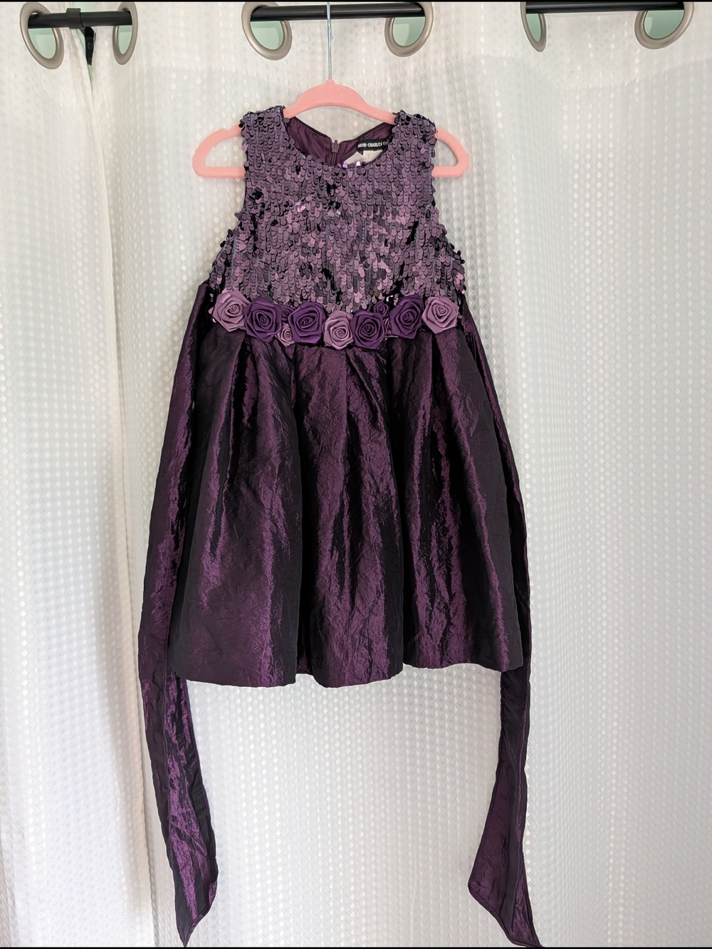 Girls' Purple Floral Sequin Bodice Formal Dress
